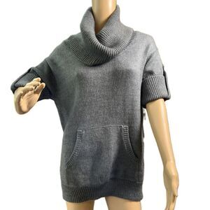 BCBGMAXAZRIA Grey Short Sleeves Cowl Neck Sweater Size Med Cottagecore Academia